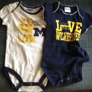 NEW 2 Baby Girl 12 Months Michigan Onesies outfits